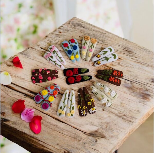 Hand embroidered hair clips
