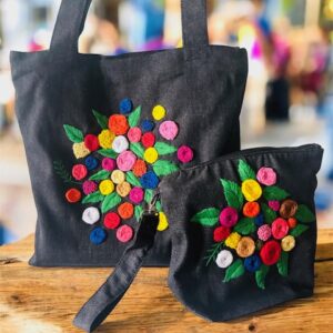 Hand Embroidered Two Piece black bag set