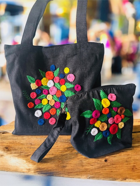 Hand Embroidered Two Piece black bag set